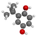 TBHQ tert-Butylhydroquinone antioxidant preservative molecule. 3D rendering. Atoms are represented as spheres with conventional.
