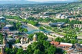 Tbilisi city panorama. New Summer Rike park, river Kura, the European Square and the Bridge of Peace