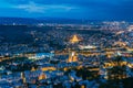 Tbilisi Georgia. Aerial Scenic Cityscape View In Evening Illimination,