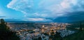 Tbilisi Georgia. Aerial Scenic Cityscape View In Evening Illimination