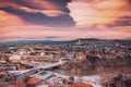 Tbilisi, Georgia. Amazing Dream Clouds Trails In Sky. Georgian Capital Skyline Cityscape. Fantasy City During Sunset And