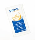 TBILISI, GEORGIA- April 18, 2020:Smecta the anti diarrheal medicine powder on white