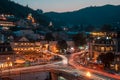 Tbilisi, Georgia - 30.08.2018: Beautiful night view of Metekhi bridge and Gorgasali Square from the hill Royalty Free Stock Photo