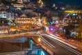 Tbilisi, Georgia - 30.08.2018: Beautiful night view of Metekhi bridge and Gorgasali Square from the hill Royalty Free Stock Photo