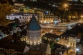 Tbilisi, Georgia - 30.07.2019: Beautiful night view of Metekhi bridge and Gorgasali Square from the hill Royalty Free Stock Photo