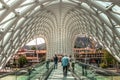 The Bridge of Peace - a bow-shaped pedestrian bridge of steel and glass illuminated with numerous Royalty Free Stock Photo