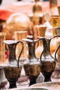 Tbilisi, Georgia. Close View Of Jugs In Shop Flea Market Of Antiques Old Retro Vintage Things Royalty Free Stock Photo