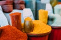 Tbilisi, Georgia. Close View Of Powdered Paprika And Saffron Spi Royalty Free Stock Photo