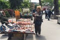 18.05.2022. Tbilisi, Georgia. a customer talking to a seller at the Flea market
