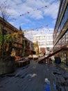 TBILISI, GEORGIA - December 8 2018: The modern design of the courtyard of the urban art zone Fabrika with graffiti Royalty Free Stock Photo