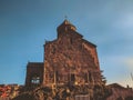 TBILISI, GEORGIA - December 17 2019: The old district of the city. Beautiful view of the Metekhi church against the winter sky