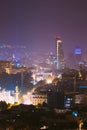 Tbilisi, Georgia. Evening Night Scenic View Of Skyscraper. Street Night Illumination. Construction Development Of Modern