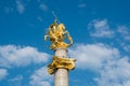 Tbilisi, Georgia - 30.08.2018: Golden statue of St. George on th