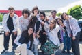 18.05.2022. Tbilisi, Georgia. group of joyful students on the last bell, last day of the school