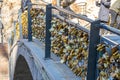 Tbilisi, Georgia 26 January 2020 - Golden love padlocks on Bridge