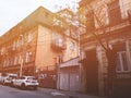 TBILISI, GEORGIA - JULY 7, 2019: View of brick house. Beautiful doors and gates. Prospect of a brick house.