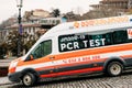 Tbilisi, Georgia. Emergency Ambulance Reanimation mobile Laboratory car for pcr test parked outdoors