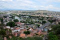 Tbilisi cityscape with cable cars monastery cathedral and Kura river Georgia