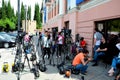 Photographers journalists and media people with cameras and tripods Tbilisi Georgia