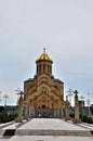 Entrance walkway to Georgian Orthodox Church Sameba Holy Trinity Cathedral Tbilisi Georgia