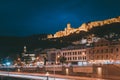 Tbilisi Georgia. Narikala Ancient Fortress In Evening Night Illumination Royalty Free Stock Photo