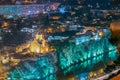 Tbilisi, Georgia. Night Evening Illuminated View Of Metekhi Church On Metekhi Cliff In Old Historic District Abanotubani Royalty Free Stock Photo