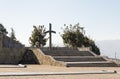 The big Georgian Cross stands on the territory of the monument Chronicle of Georgia, located near Tbilisi sea in Georgia