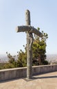 The big Georgian Cross stands on the territory of the monument Chronicle of Georgia, located near Tbilisi sea in Georgia