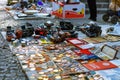 Tbilisi, Georgia - 08 October, 2016: Stall of Soviet badges and icons, vintage retro photo cameras sold in Dry Bridge