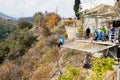 Tbilisi, Georgia - October 21, 2019: Zipline is an exciting adventure activity. People on a rope-way. Tourists ride on the Zipline