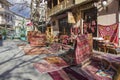 Colored antique handmade carpets exhibited in Old Tbilisi street