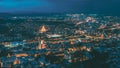 Tbilisi Georgia. Scenic Panoramic Top Field Of Vision. Cityscape In Evening Illumination, Landmarks Royalty Free Stock Photo