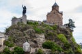 statue of Gorgasali and Metekhi Church in Tbilisi Royalty Free Stock Photo