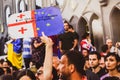 Tbilisi, Georgia - 20th June, 2022: people with posters on major EU-pro rally event. Thousands of people on peaceful demonstration