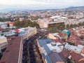 Aerial tilt up view crowd of people