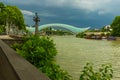 TBILISI, GEORGIA: View over the modern glass Peace bridge before the rain. Royalty Free Stock Photo