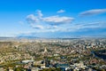 Tbilisi panoramic view. city with mountains in the distance. real Sakartvelo or Georgia. high angle view