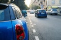 Tbilisi road traffic. real Sakartvelo or Georgia. Tbilisi street view. sunshine on the road of the old town Royalty Free Stock Photo