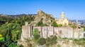 Tbilisi skyline aerial drone view from above, Narikala fortress and old town of Tbilisi cityscape, Georgia