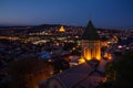 Tblisi city panorama at night many churches