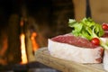 Tbone steak fireplace