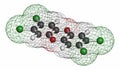 TCDD polychlorinated dibenzodioxin pollutant molecule (commonly called dioxin). Byproduct formed during incineration of chlorine-