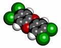 TCDD polychlorinated dibenzodioxin pollutant molecule (commonly called dioxin). Byproduct formed during incineration of chlorine- Royalty Free Stock Photo