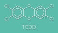 TCDD polychlorinated dibenzodioxin pollutant molecule (commonly called dioxin). Byproduct formed during incineration of chlorine-