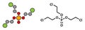 TCEP [tris(2-chloroethyl) phosphate] molecule. Used as flame retardant and plasticizer in production of polymers. Suspected to