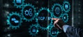 TCP IP. Network data transmission model on abstract background Royalty Free Stock Photo
