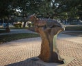 `TCU Horned Frog`, a metal & steel sculpture by Aarnos Seppo on the campus of Texas Christian University in Fort Worth. Royalty Free Stock Photo