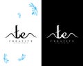 Te, et creative handwriting letter, initial logo vector design on white and black background