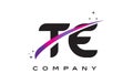 TE T E Black Letter Logo Design with Purple Magenta Swoosh