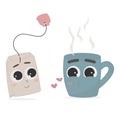 funny tea bag and mug with cute faces Royalty Free Stock Photo